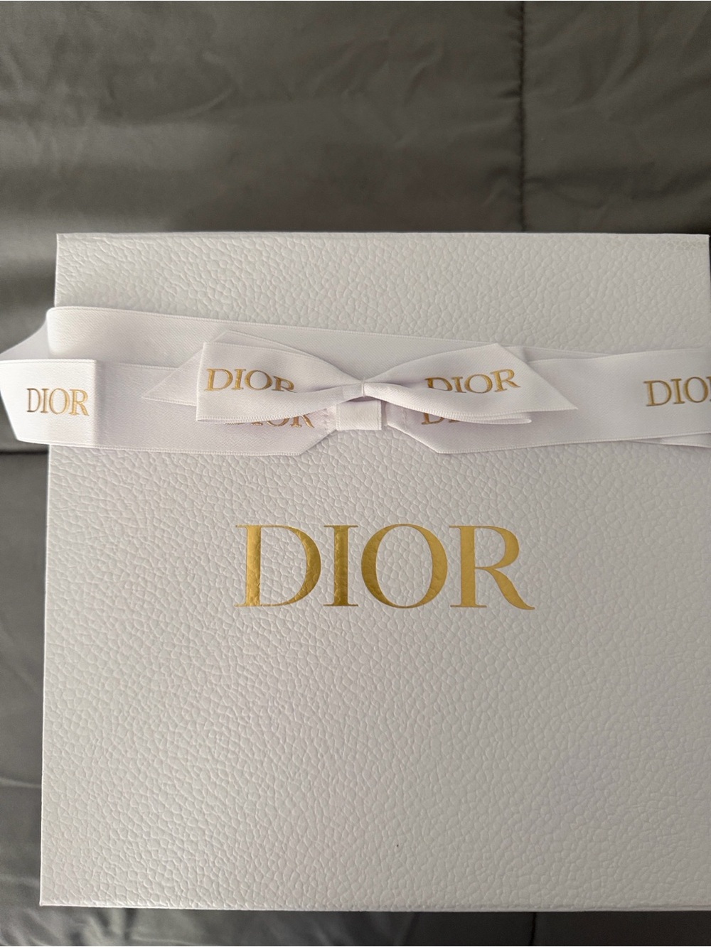 Dior White Gift Box with Gold Logo and Branded Ribbon